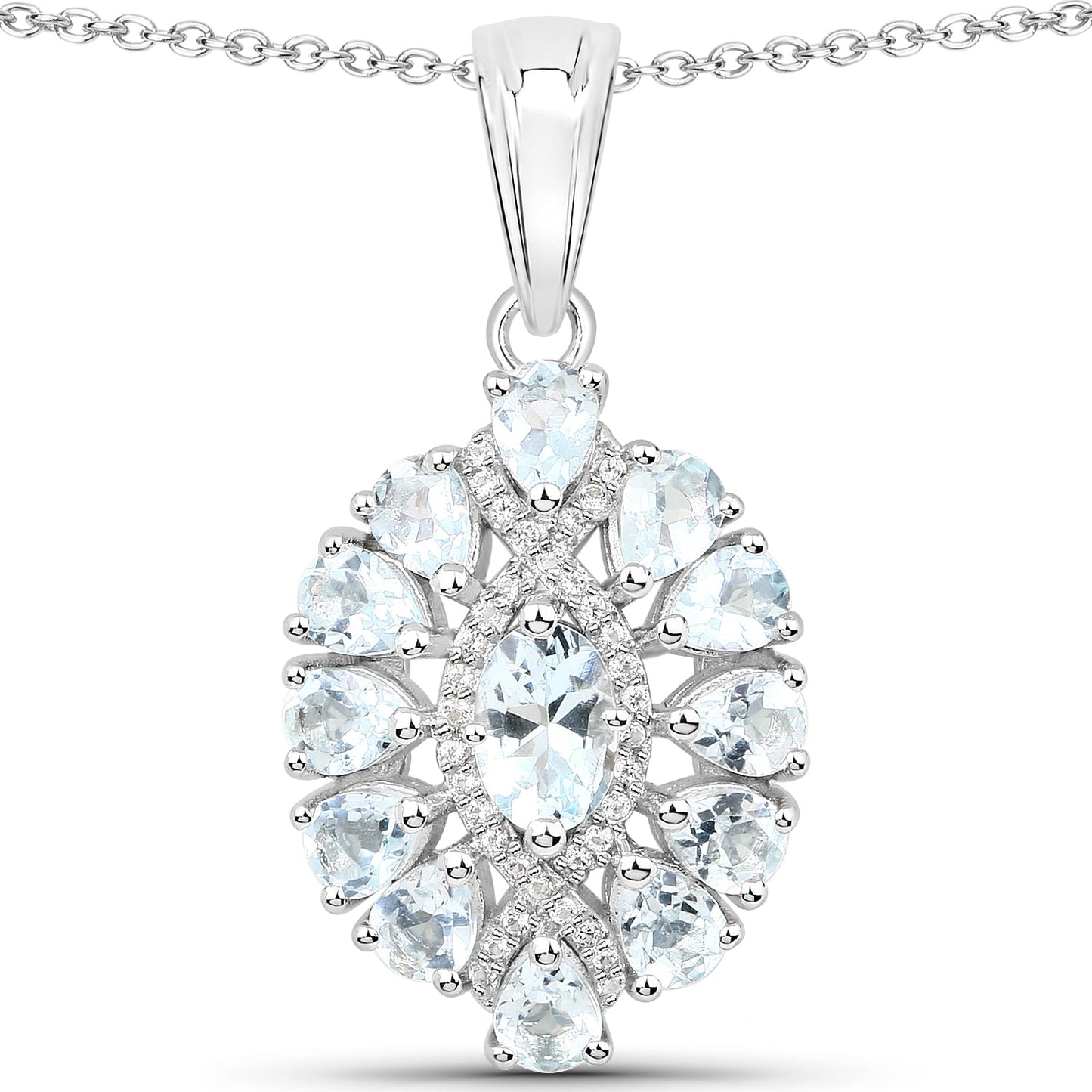 1.89 Carat Genuine Aquamarine & White Topaz Pendant in Sterling Silver