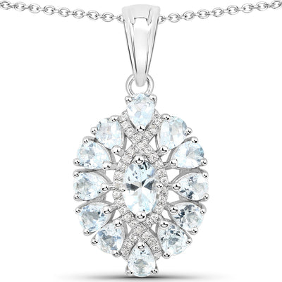 1.89 Carat Genuine Aquamarine & White Topaz Pendant in Sterling Silver