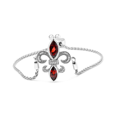 Pulsera Bolo Ajustable de Granate y Diamante de Plata Esterlina .925