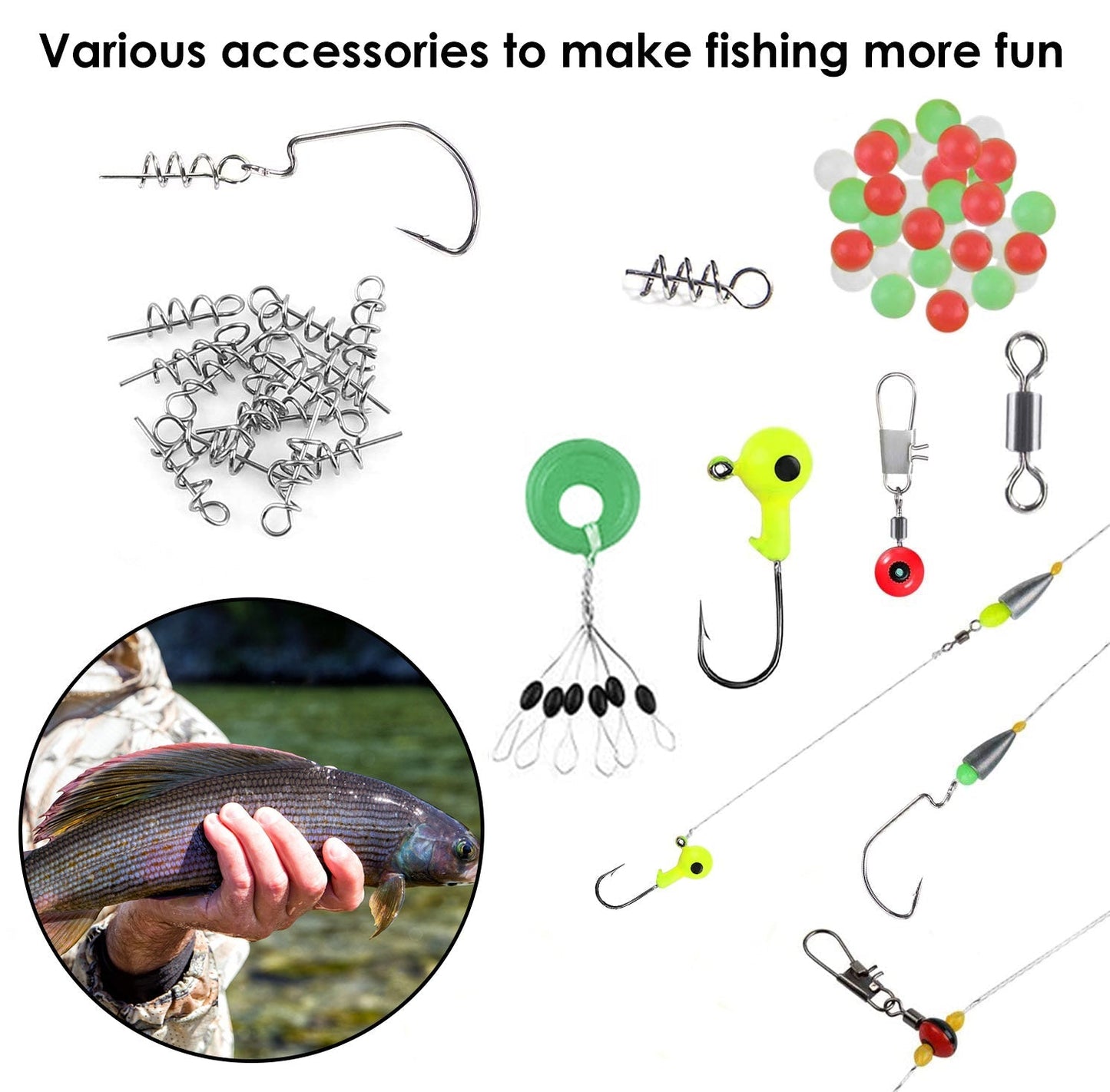 Kit de Accesorios de Pesca Portátil de 188 Piezas con Caja de Cebo