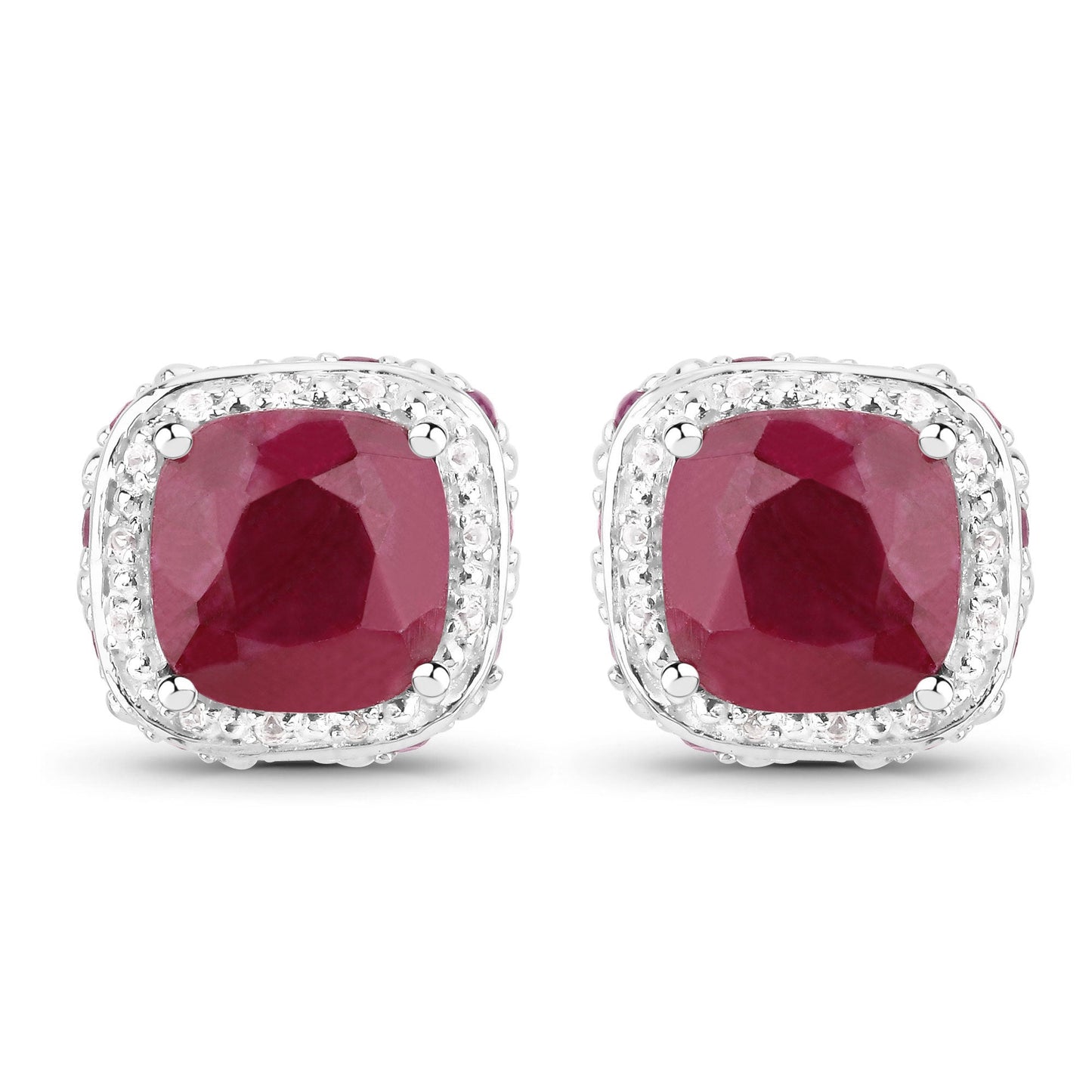 Boucles d'oreilles en argent sterling avec rubis teintés de 6,12 carats et topaze blanche