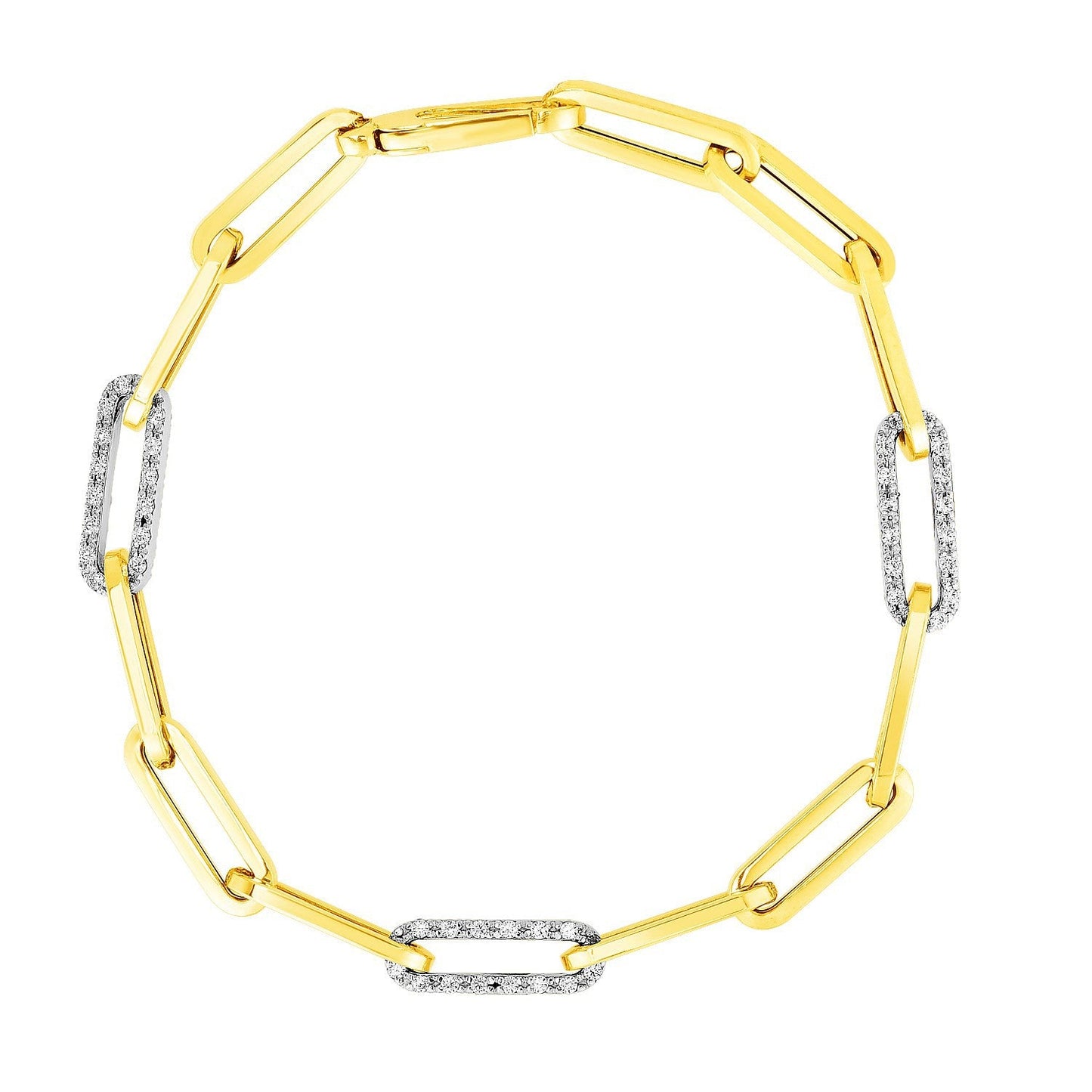 Bracelet en chaîne Paperclip en or jaune 14k avec liens en diamant