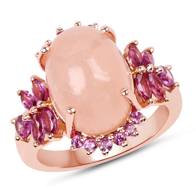 Bague en Argent Sterling Plaquée Or Rose 14K avec Morganite et Rhodolite