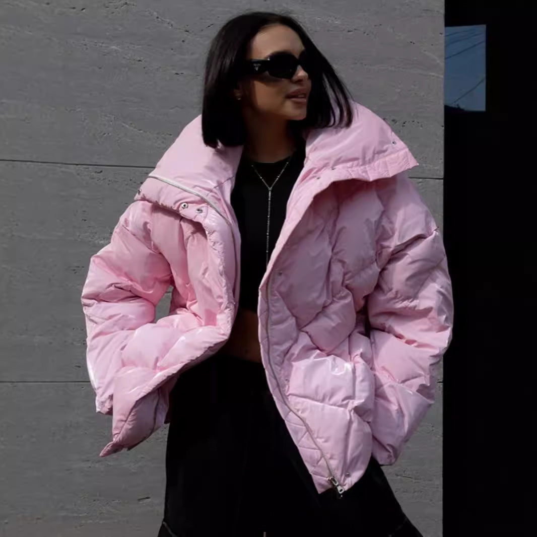 Baggy Matte Glossy Lapel Cotton-Padded Coat