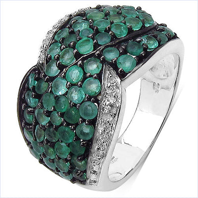 2.28 Carat Genuine Emerald & White Topaz Sterling Silver Ring