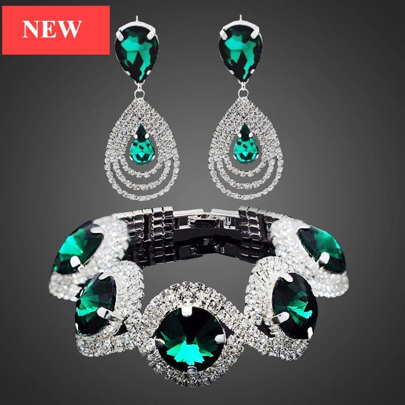 Elegant Wedding Bridal Jewelry Set with Rhinestones and Crystals