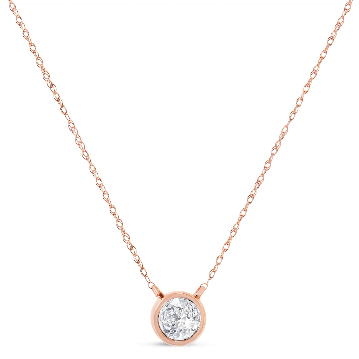 Collier Pendentif Solitaire en Diamant en Or Rose 10K Certifié AGS