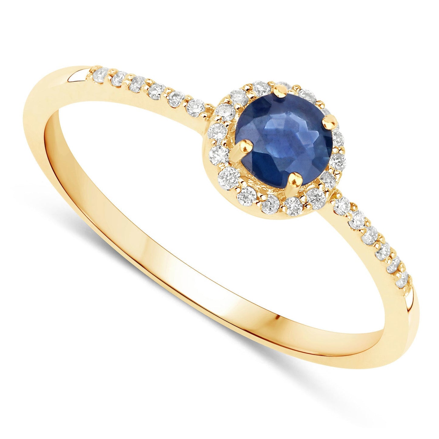 Anillo de Zafiro Azul de 0.38 Quilates y Diamante Blanco en Oro Amarillo de 14K