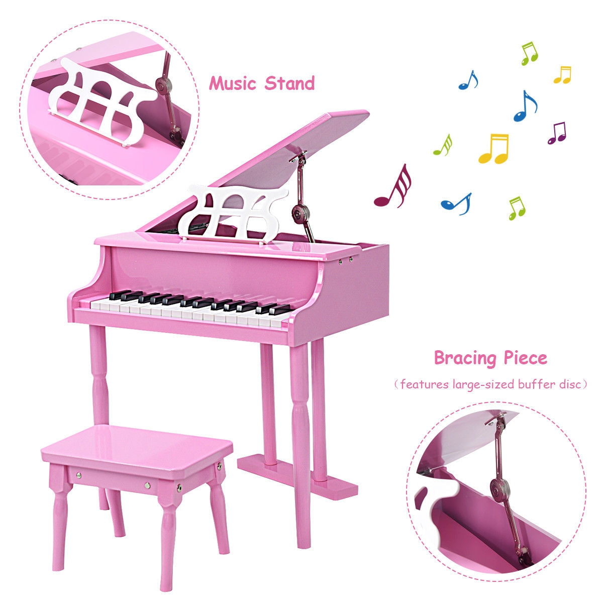 Piano de Gran Miniatura de 30 Teclas para Niños - Rosa