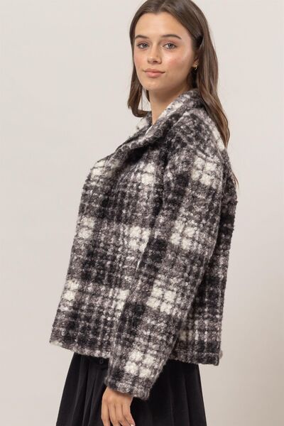 Chaqueta Bouclé a Cuadros con Cuello y Bolsillos