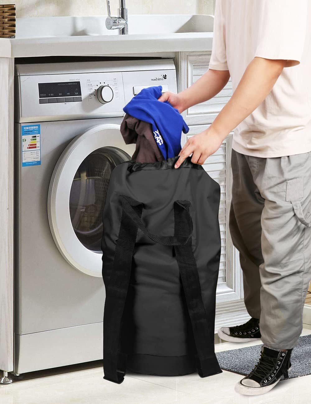 Sand-free Waterproof Oxford Cloth Drawstring Travel Laundry Carrier
