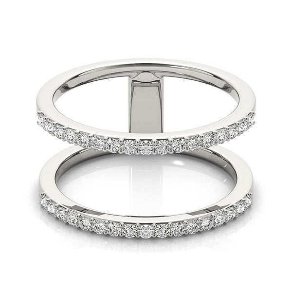 14k White Gold Dual Band Design Ring with Diamonds