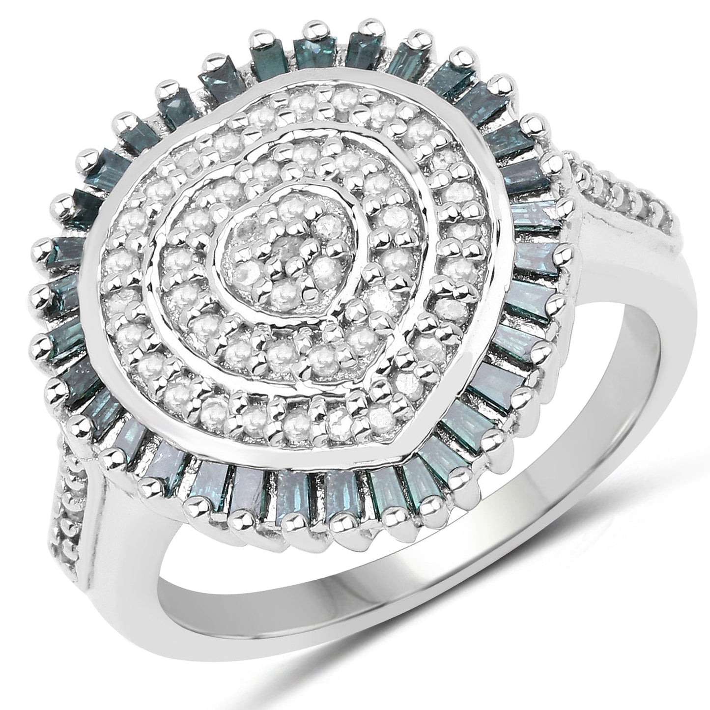 0.74 Carat Genuine White and Green Diamond Sterling Silver Ring