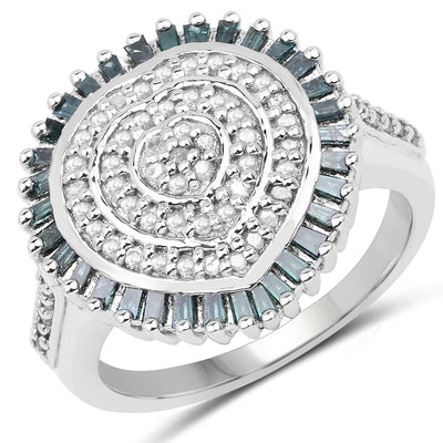 0.74 Carat Genuine White and Green Diamond Sterling Silver Ring