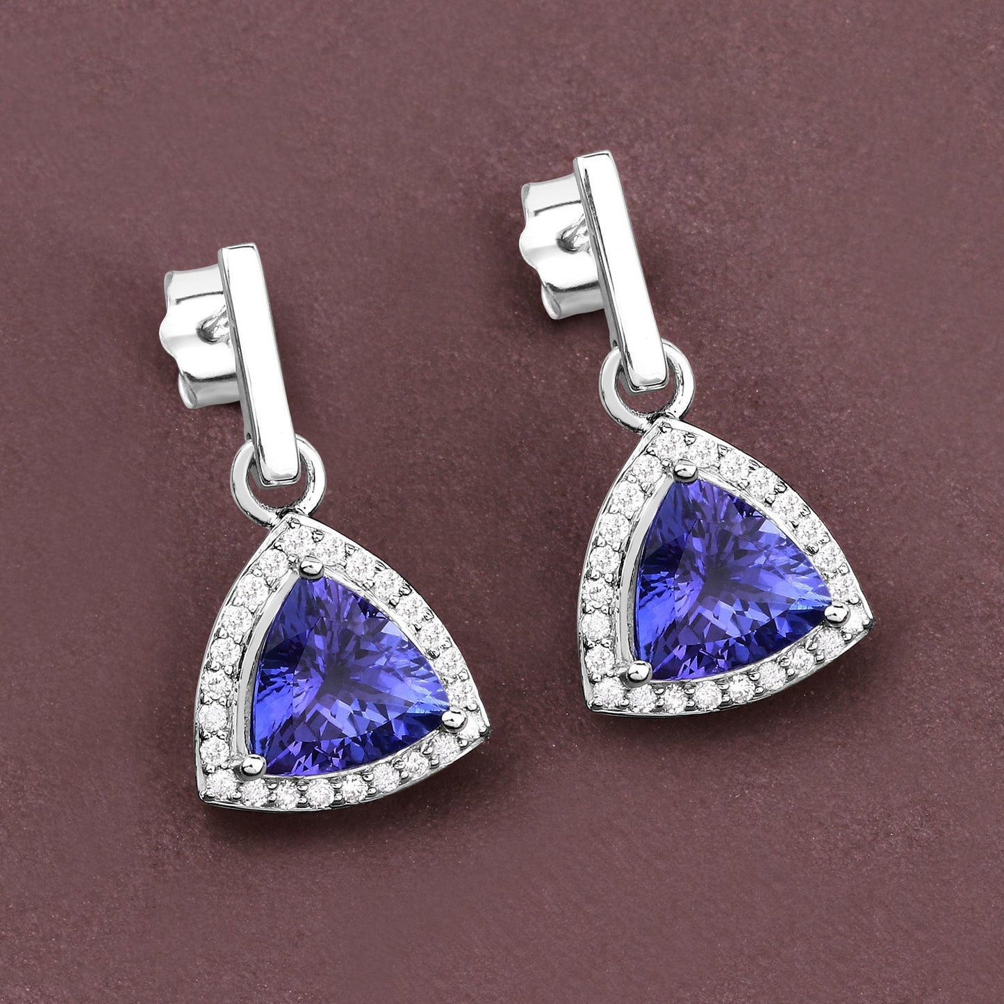 3.86 Carat Genuine Tanzanite and White Diamond Earrings in 14K White Gold