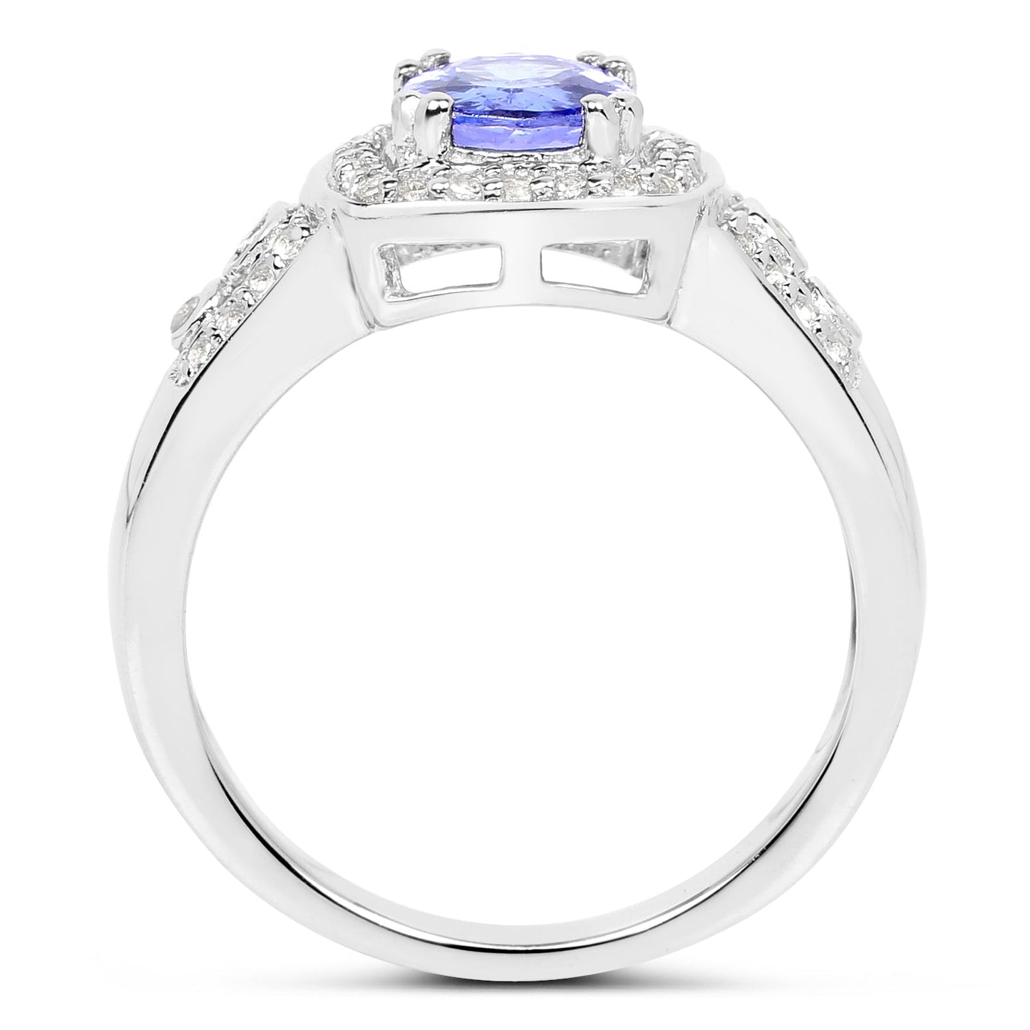 1.42 Carat Genuine Tanzanite & White Topaz Sterling Silver Ring
