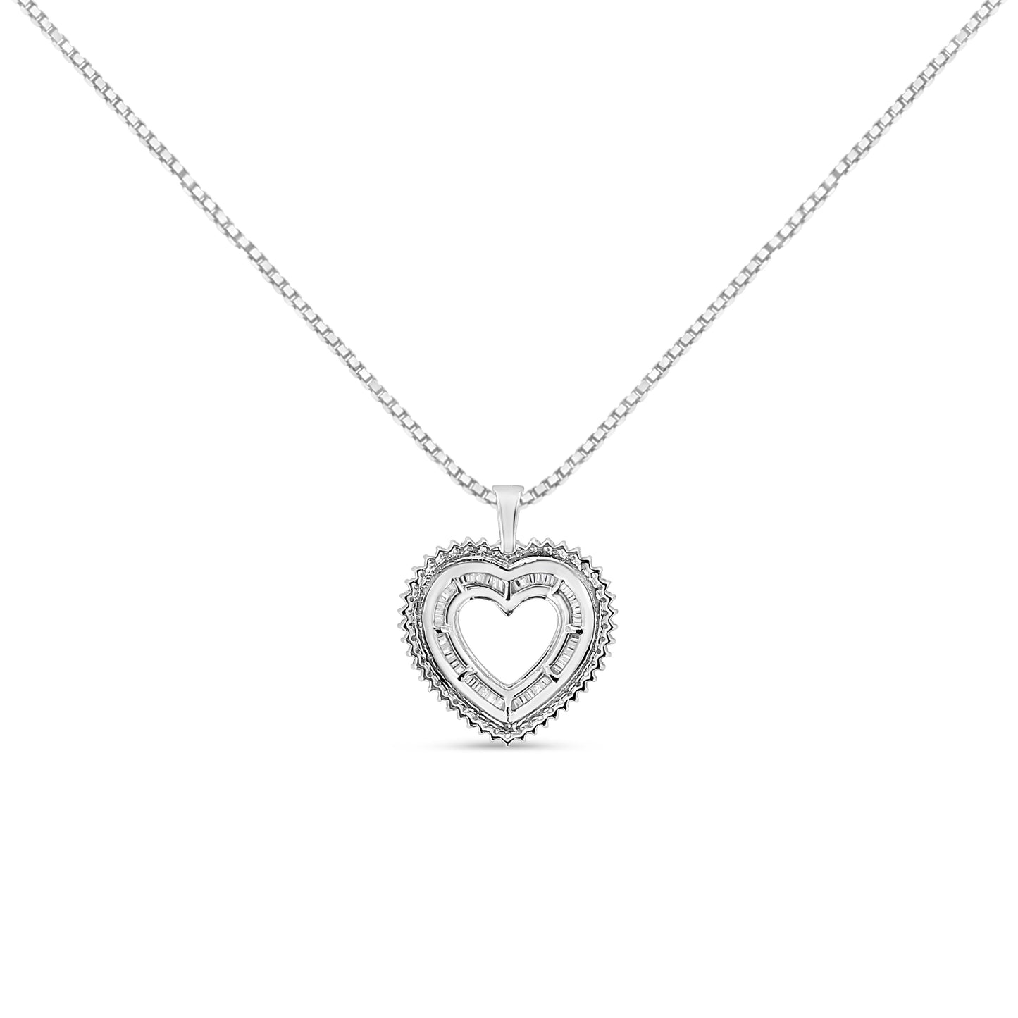 Collier Pendentif Cœur Ouvert Halo en Argent Sterling .925 avec Diamants