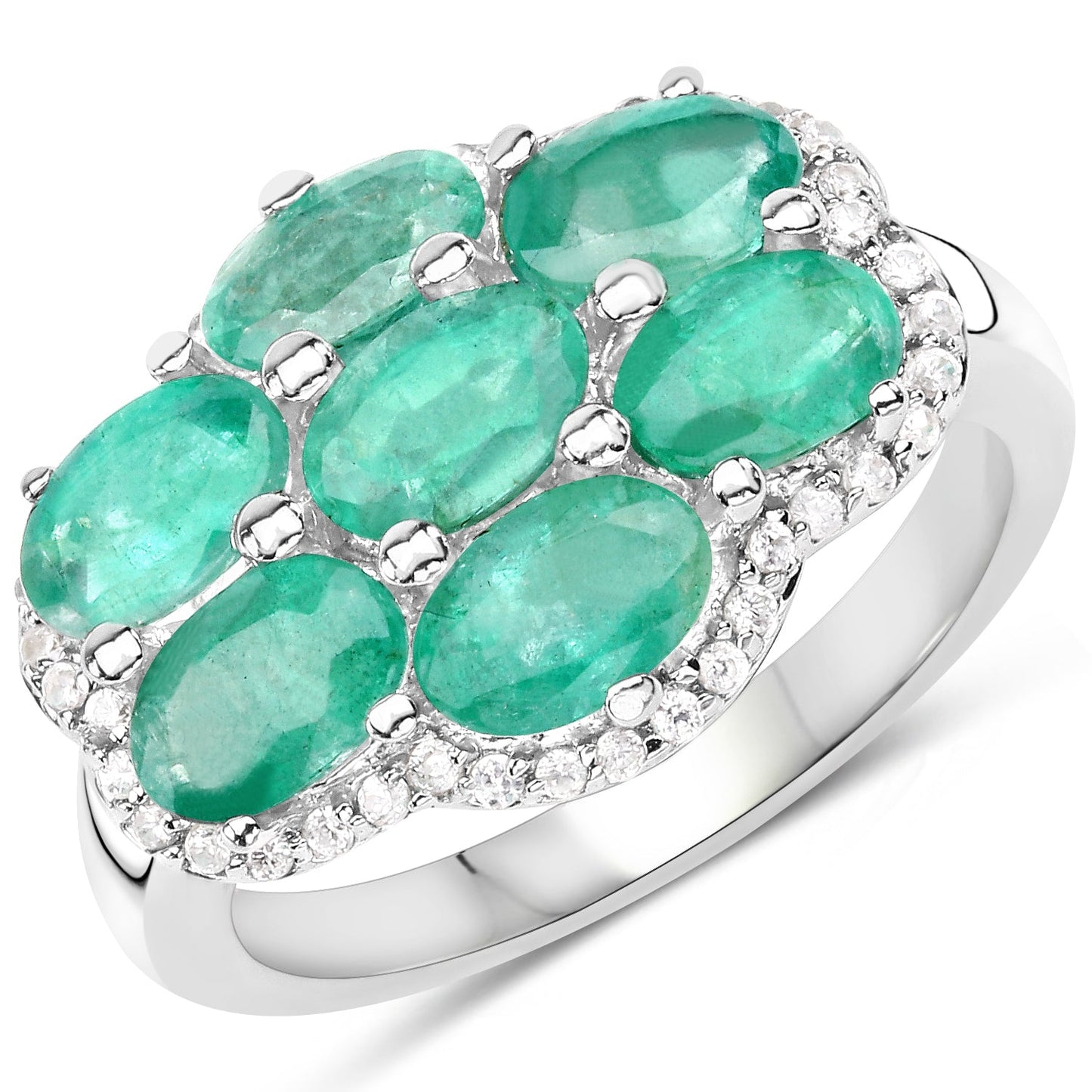 3.33 Carat Zambian Emerald & White Zircon Sterling Silver Ring