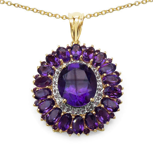 14K Yellow Gold Plated Amethyst & White Topaz Pendant