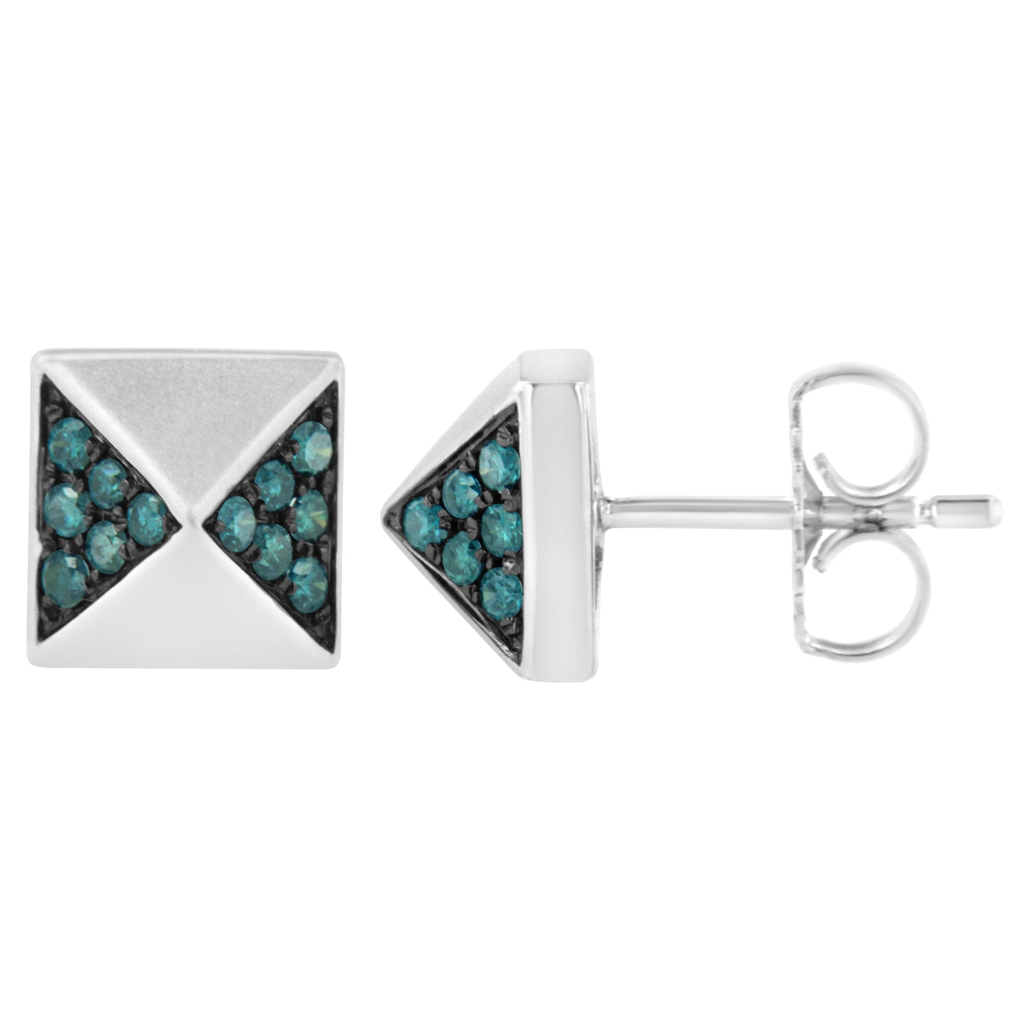 14K White Gold Blue Diamond Pyramid Stud Earrings
