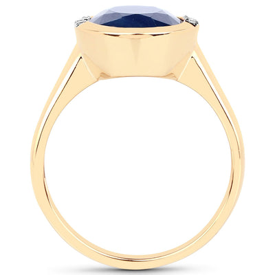 Bague en or jaune 14K avec saphir bleu et diamants de 4,85 carats
