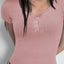 Ribbed Button Detail Round Neck Short Sleeve T-Shirt