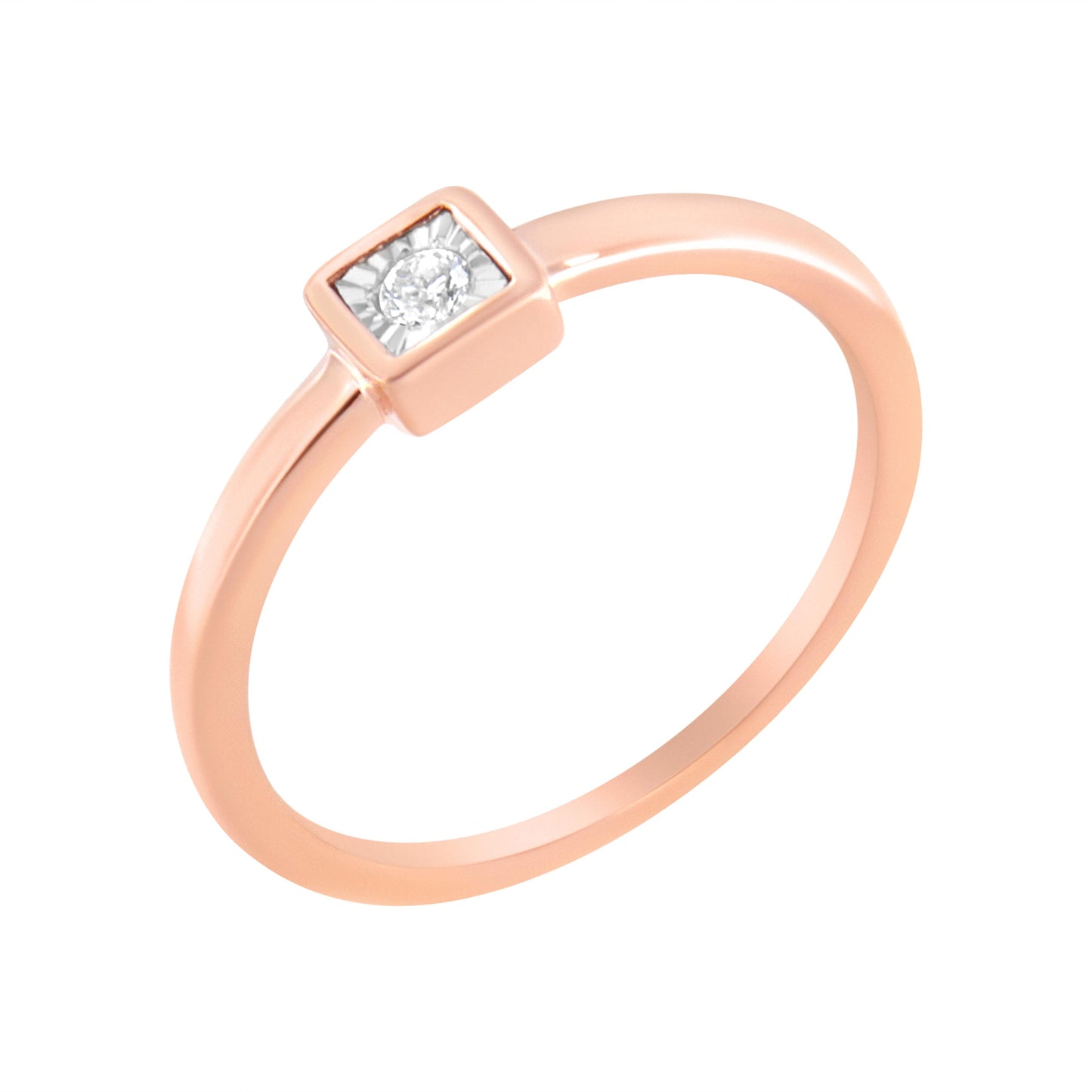 14K Rose Gold Plated Sterling Silver Miracle Set Diamond Promise Ring - Size 6