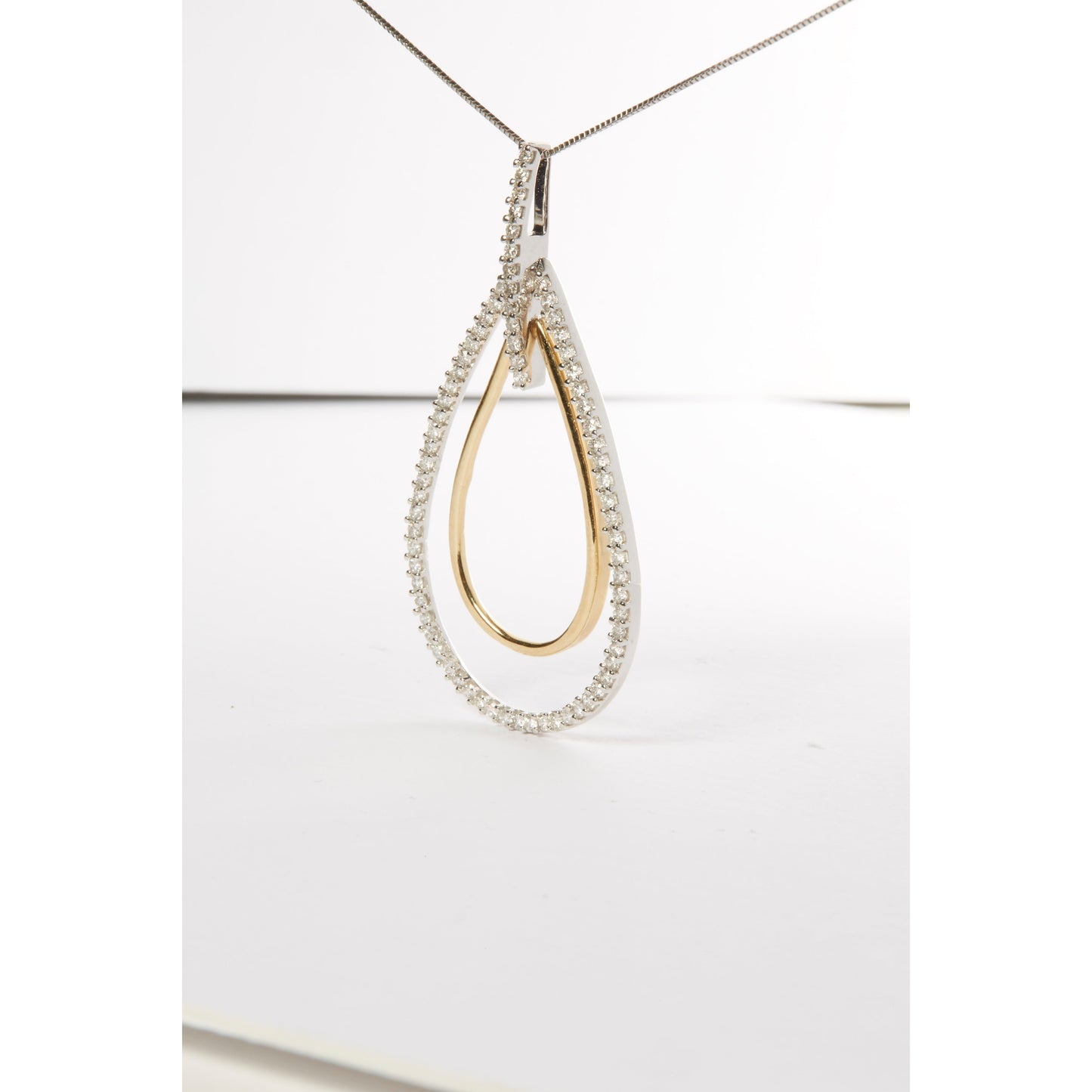 14K Two-Tone Gold Round Cut Diamond Double Burst Pendant Necklace