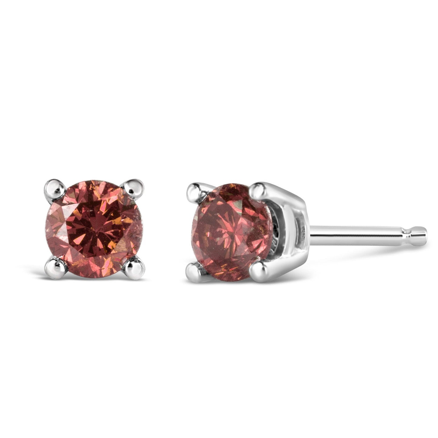 Pendientes solitarios de diamantes rosas cultivados en laboratorio de oro blanco de 14 quilates