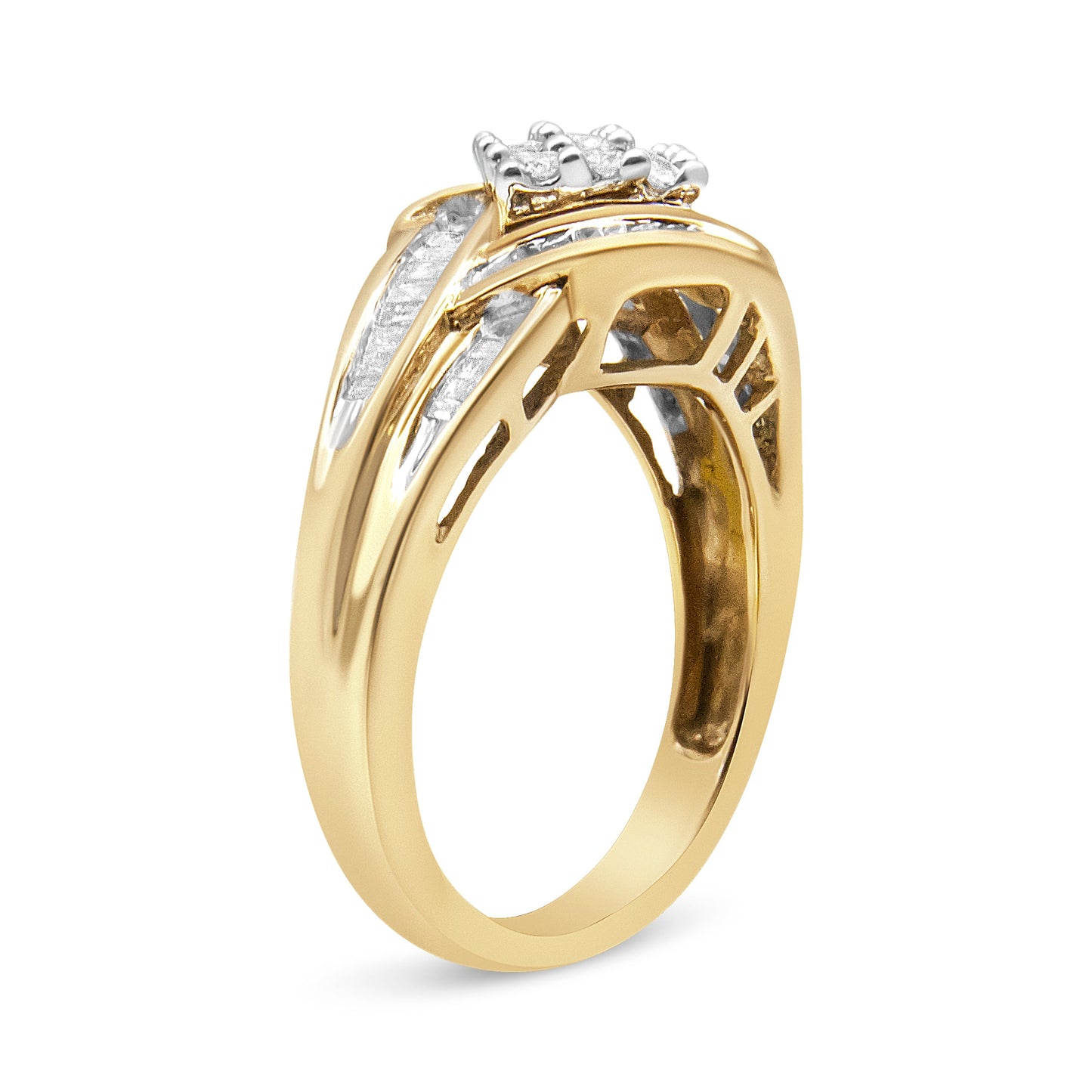 Anillo de Remolino de Diamantes en Oro Amarillo y Blanco de 10K