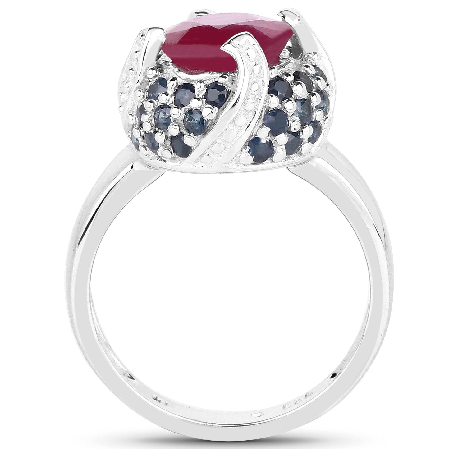 Anillo de Plata de Ley con Rubí de 3.70 Quilates y Zafiros Azules
