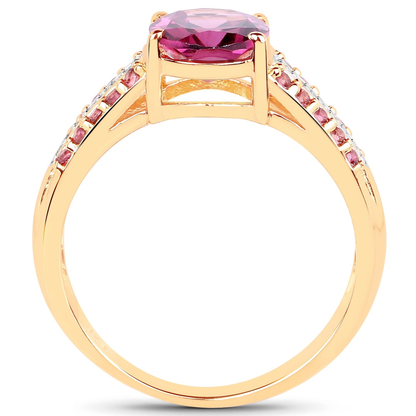 14K Yellow Gold Plated 3.32 Carat Rhodolite and White Topaz Ring