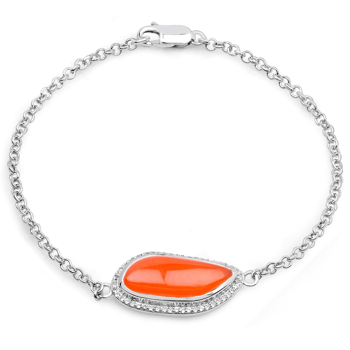 Bracelet en argent sterling de 5,50 carats en carnelian véritable et topaze blanche