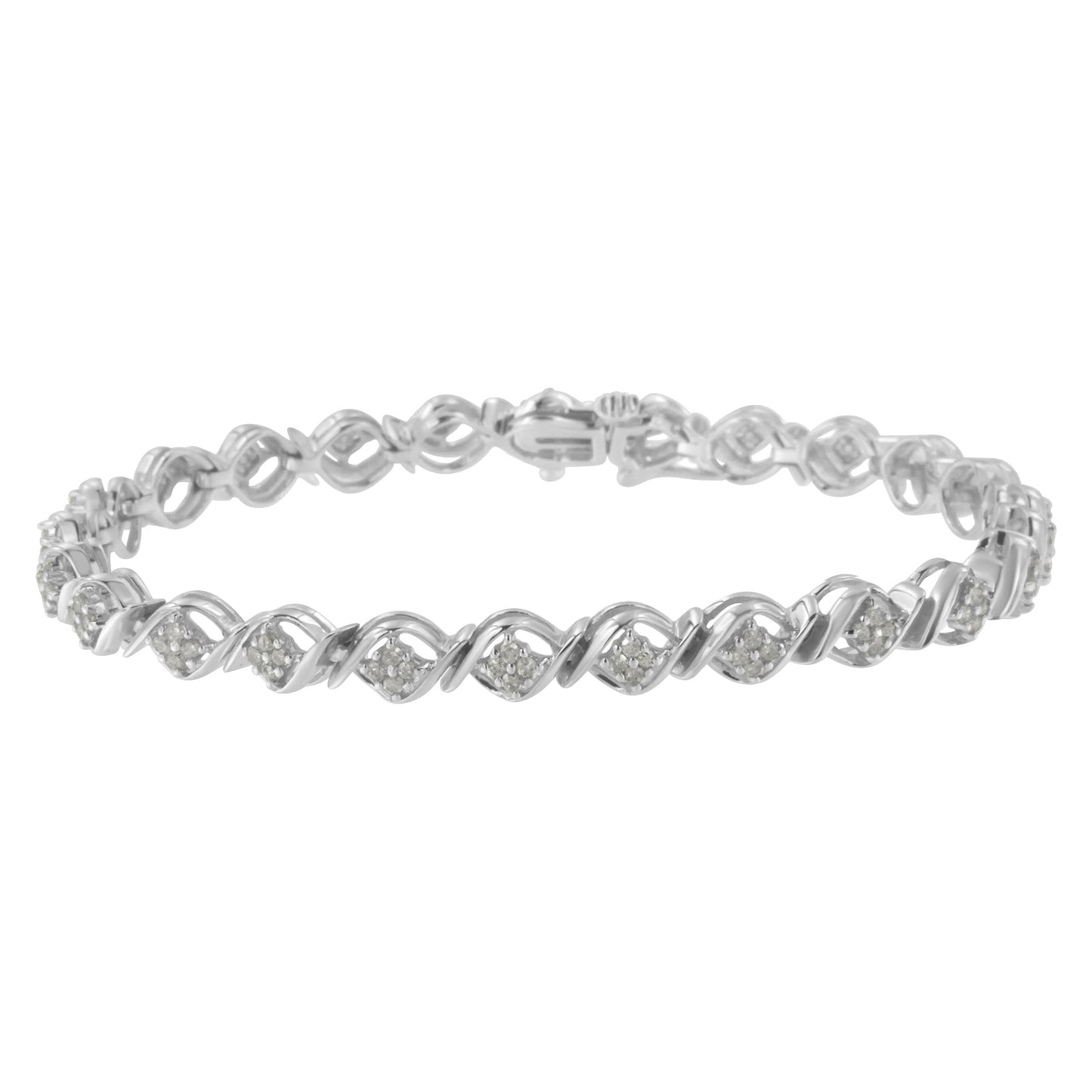 Sterling Silver Diamond Cluster Link Bracelet