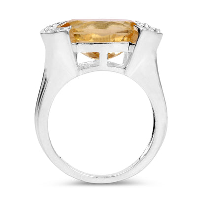 4.55 Carat Genuine Citrine & Diamond Sterling Silver Ring