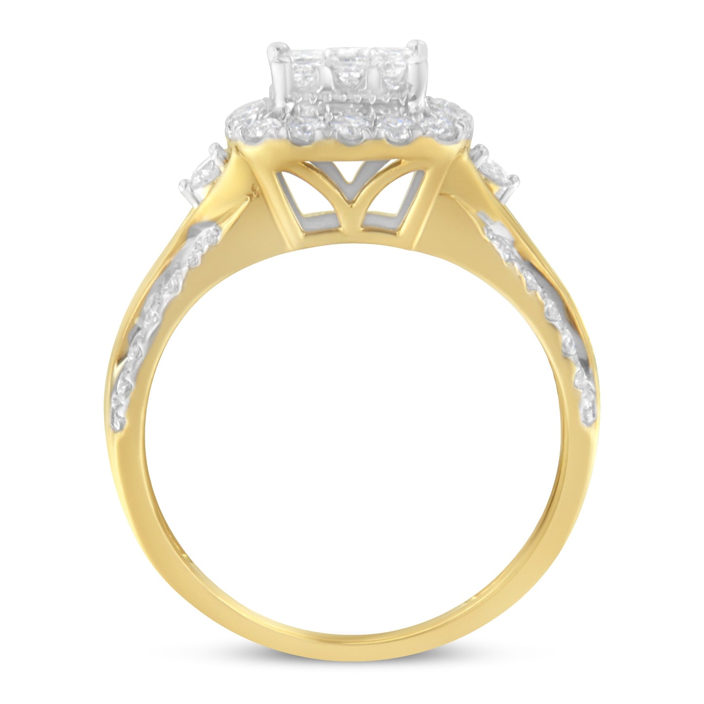 10K Yellow Gold 1.0 Cttw Diamond Composite Cushion Halo Engagement Ring
