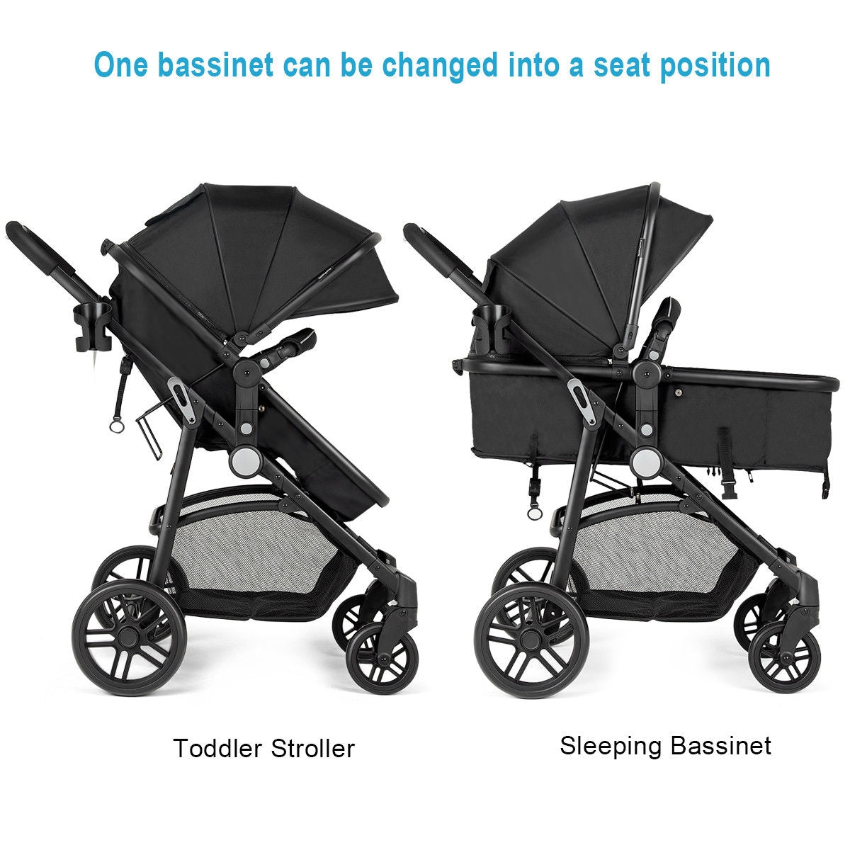 2-in-1 Foldable Pushchair for Newborns and Infants - Black