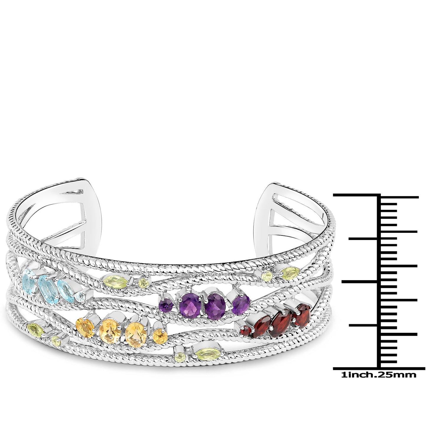 4.82 Carat Genuine Multi-Stone .925 Sterling Silver Cuff Bangle