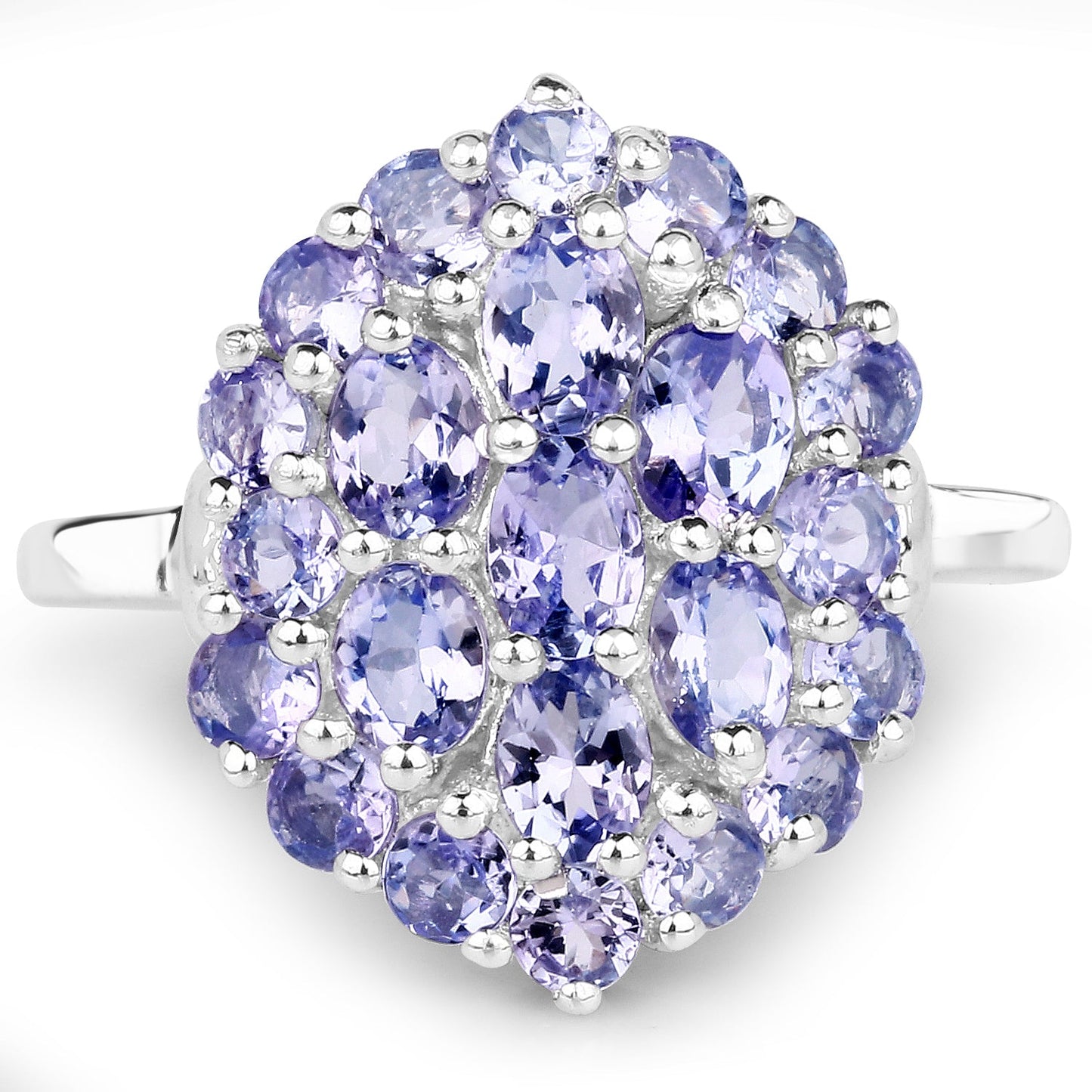 2.31 Carat Genuine Tanzanite Cluster Ring in Sterling Silver