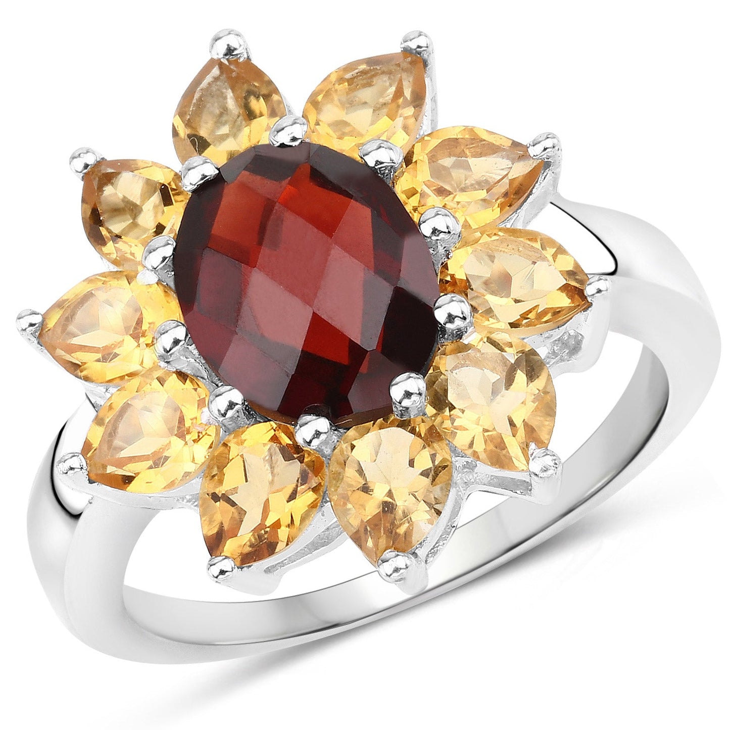 Anillo de Plata Esterlina con Granate y Citrino de 5.50 Quilates