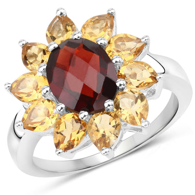 Bague en argent sterling avec grenat et citrine de 5,50 carats