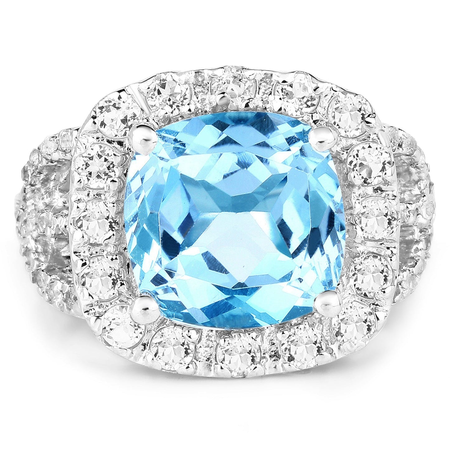Anillo de plata esterlina con topacio azul y topacio blanco de 5.17 quilates