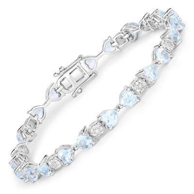 7.36 Carat Genuine Aquamarine & Diamond Sterling Silver Bracelet