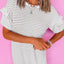 White Striped Round Neck Short Sleeve Mini Dress Casual & Playful Everyday Look Dress - Korvel