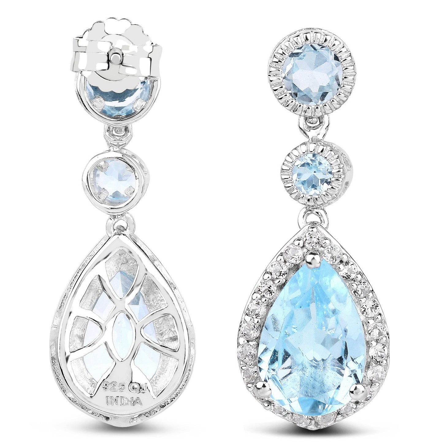 Boucles d'oreilles en argent sterling avec topaze bleue et topaze blanche de 9,46 carats