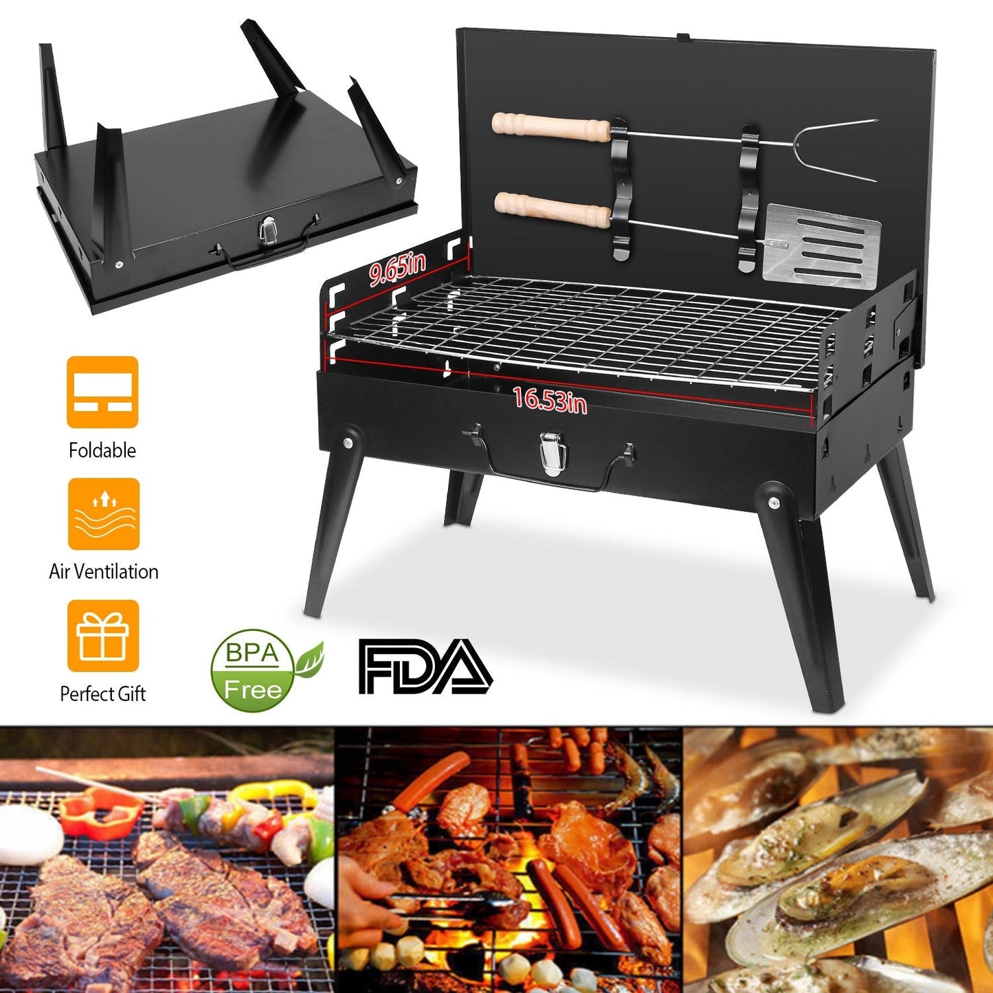 Parrilla de Carbón Portátil LJG - BBQ Compacta y Plegable