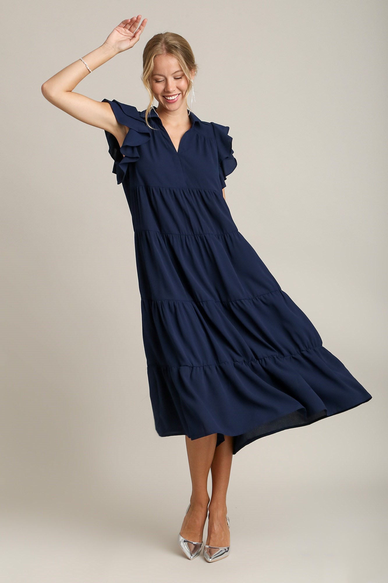 Robe à manches volantées grande taille bleu marine