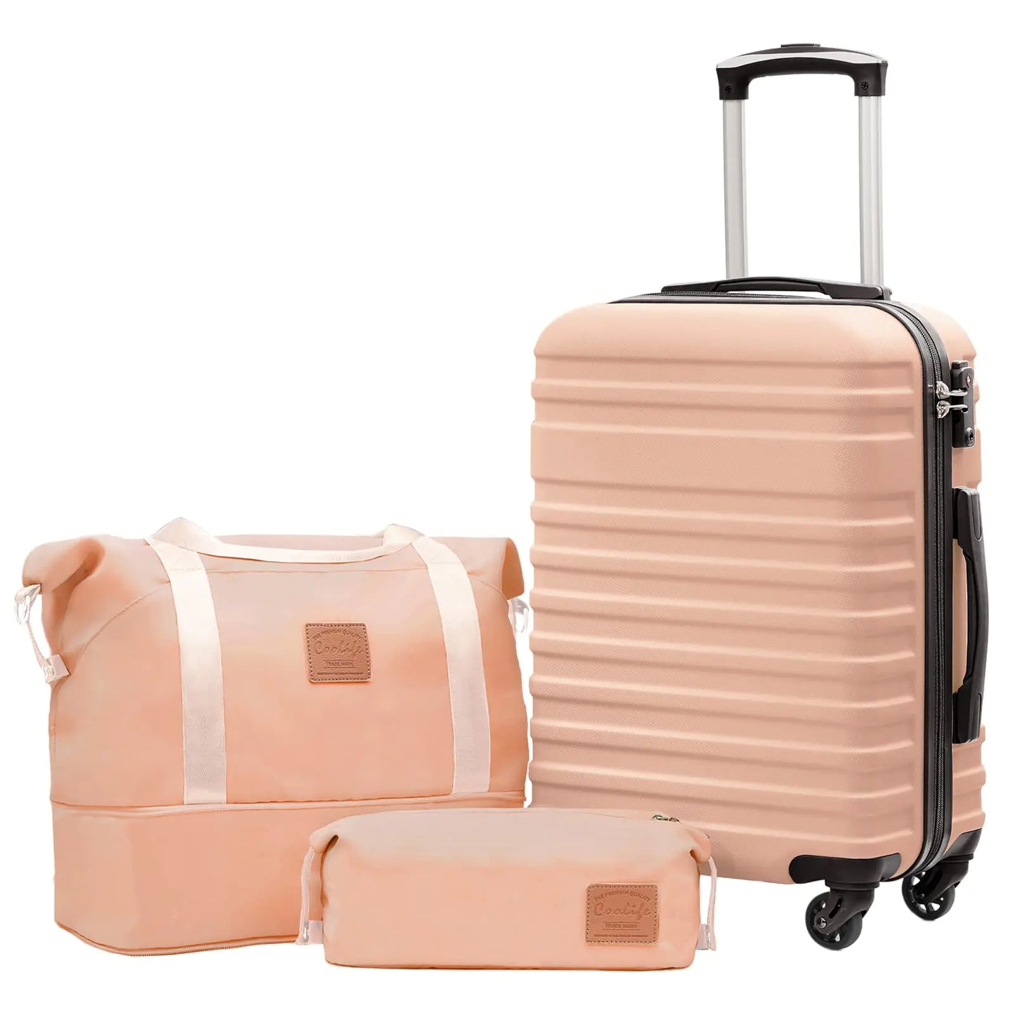Ensemble de valises rigides Coolife 3 pièces avec verrou TSA - Rose