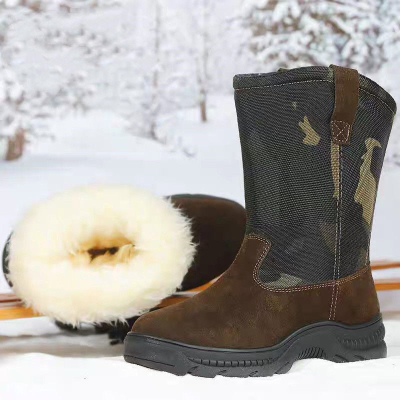 Bottes de neige montantes pour hommes avec fourrure et coton