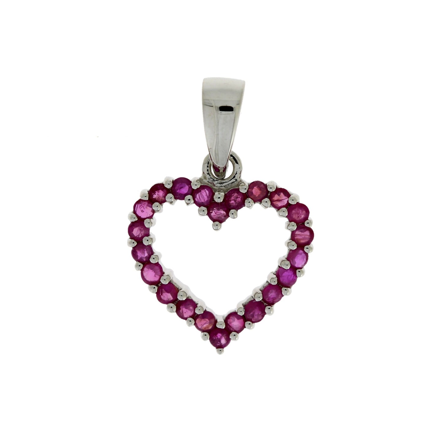 Colgante de Corazón de Rubí Natural en Oro Blanco de 10KT